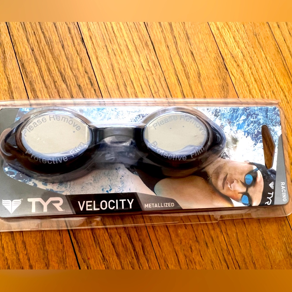 TYR swim googles Velocity Metallized racing navy blue adult and anti fog spray